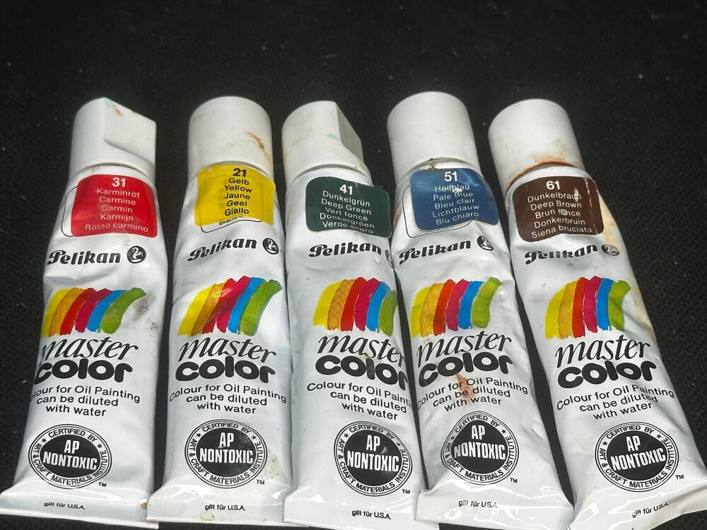 VTG lot (5) Pelikan Master Color Oil Paint can be diluted with water all useable
